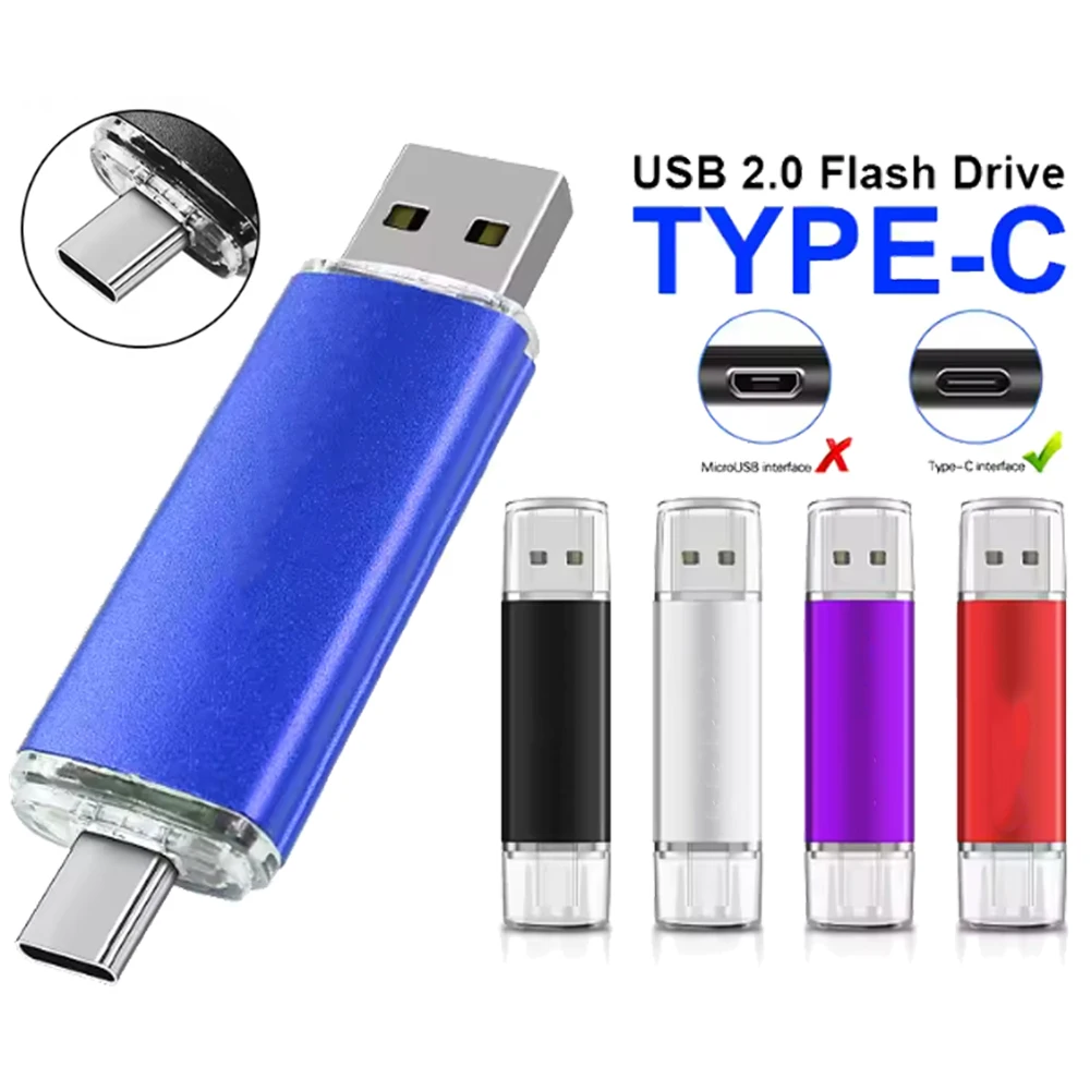 

2 in 1 OTG Pen drive With Type-C 16GB 32GB 64GB Flash Usb2.0 Memory Stick Flash Pendrive 128GB 256G 512G cle U disk Pen gift