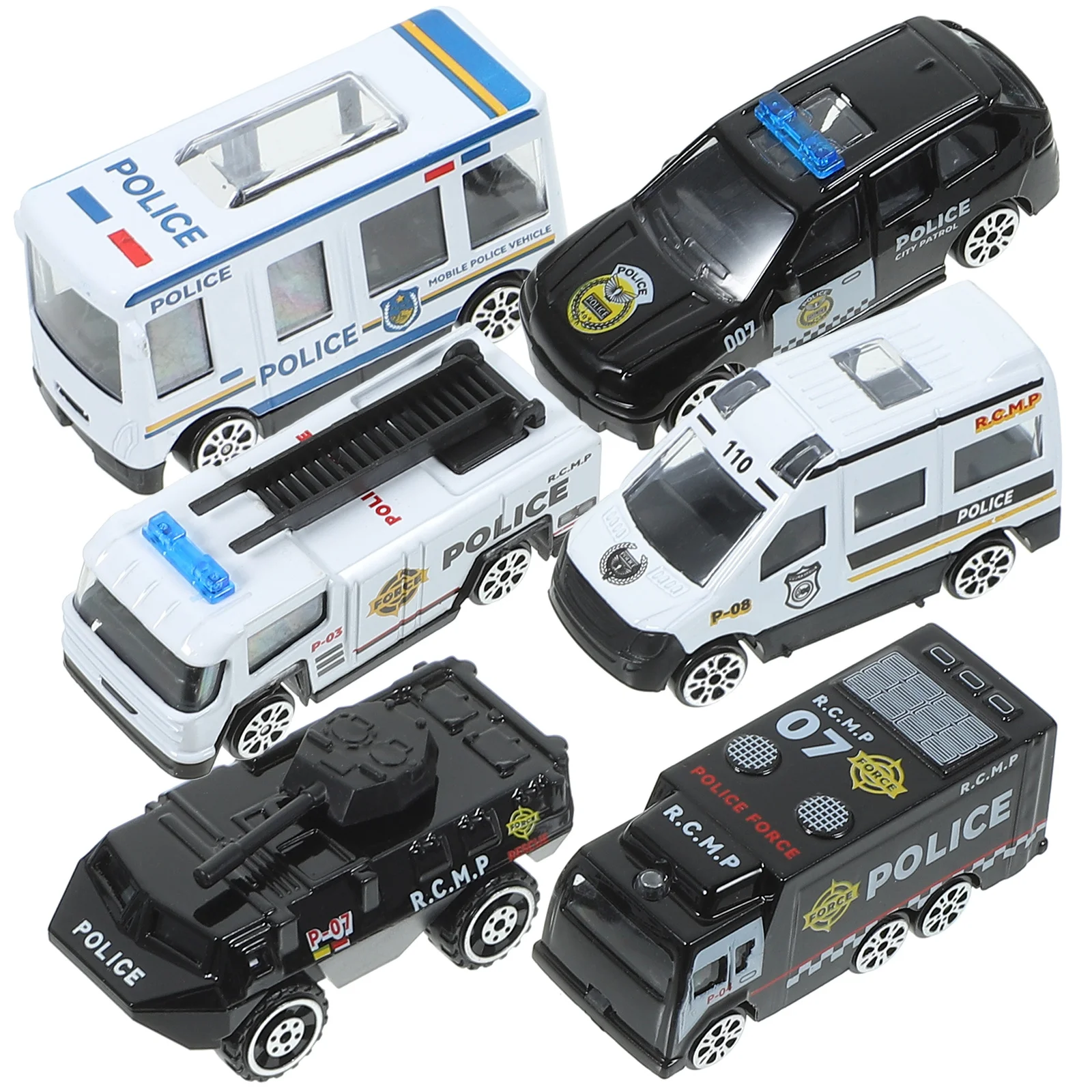 6pcs Police Car Set Die-Cast Alloy Simulation Vehicle Pull Back Children Inertia Car Non-Remote Control