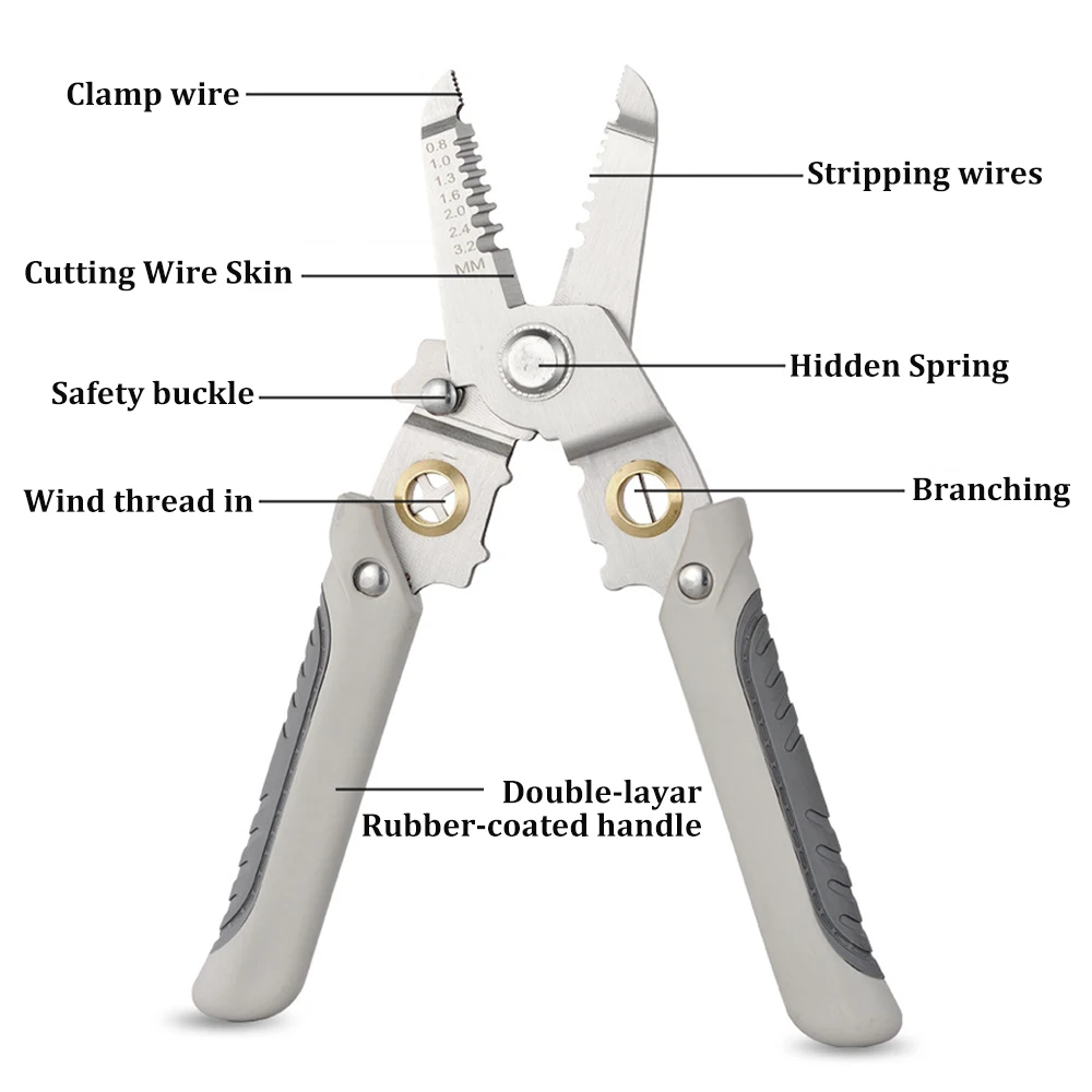 Multifunctional Wire Stripping Pliers 0.8-3.2mm Cable Wire Stripper Wire Cutter/crimper Special Tools For Electricians