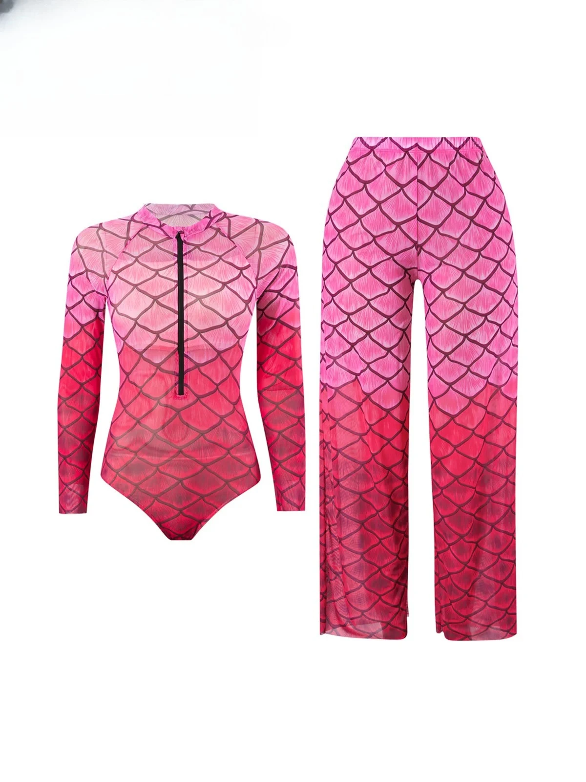 Pants Long Sleeve Zipper Printed One Piece Swimsuit Women Swimwear Female Padded Bather Bathing Suit Swim