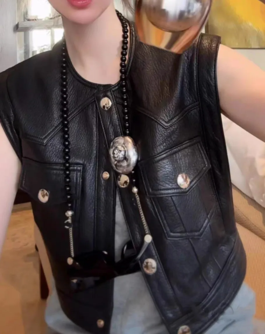 

Женская куртка из натуральной овчины Chen Lady, свободного кроя, на пуговицах, модная, в байкерском стиле, с круглым вырезом