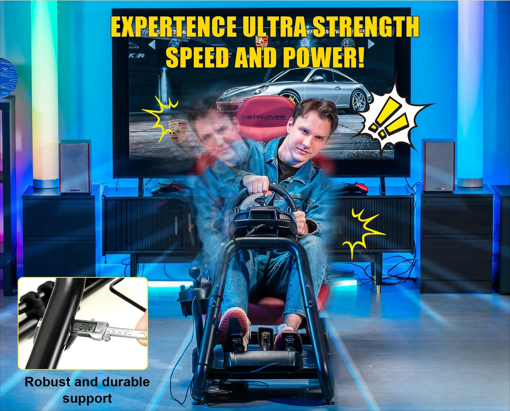 Customizable Racing Simulator Cockpit with Seat, Sim Racing Cockpit Multi-function Adjustable Gaming Wheel Stand for G2