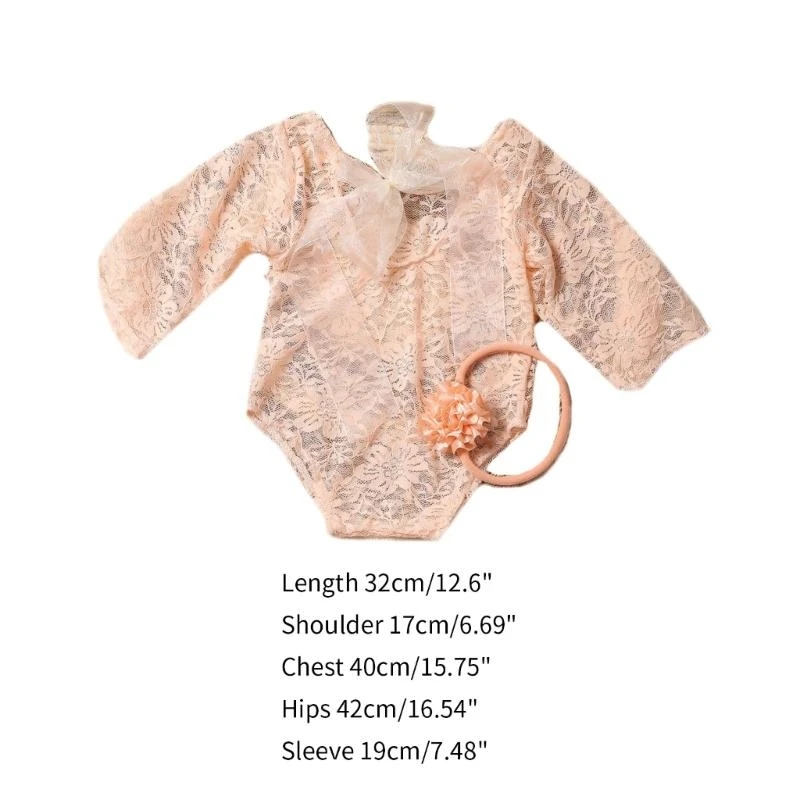 J15U مجموعة عصابة رأس من الدانتيل الناعم للتصوير الفوتوغرافي لحديثي الولادة لصور الأطفال الجذابة #6