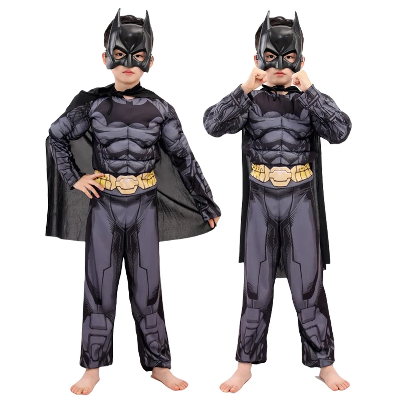 Batmans Cosplay Costume Boys Girls Superhero Batma Cosplay Muscle Costumes Jumpsuit Bodysuit Mask Suit Halloween Clothes