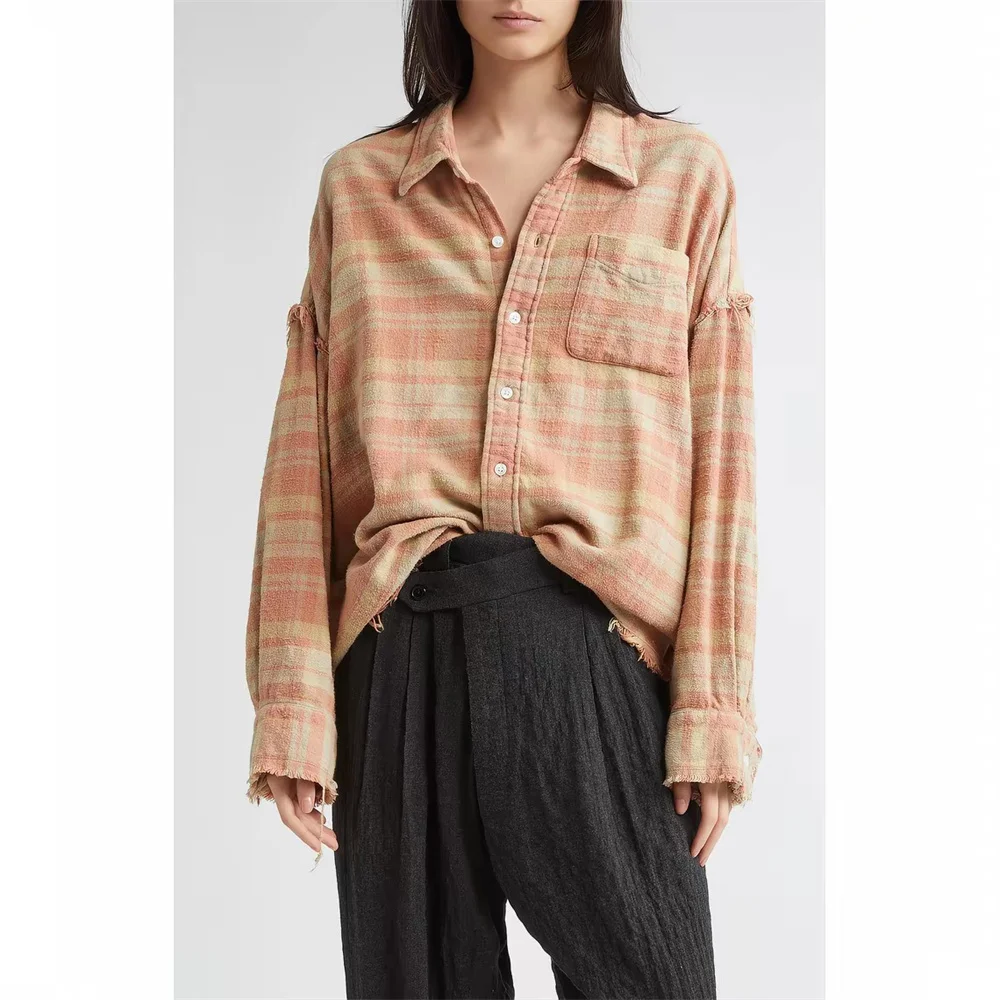 2026 Women’s Fashion Plaid Shirt – Pure Cotton, Loose-Fit, Casual, Collared, Button-Down Top, Y2K-Inspired, Versatile Style bra