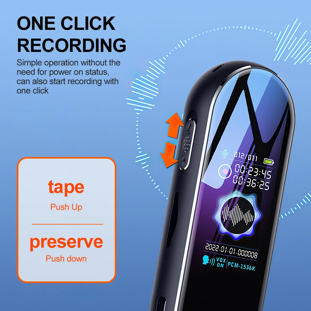 Mini Digital Voice Recorder Dictaphone 360° Pickup Audio WAV MP3 Player Sound Recording Device Noise Reduction Dual Microphones