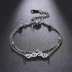 Stainless Steel Beads Chain Layer Bracelet on Hand Cat Paw Charms Bracelets Fashion Minimalist Jewelry Airplane Lightning Moon