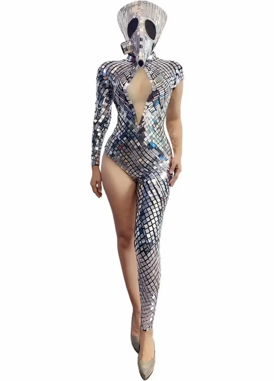 Spiegel Lens Sparkly Jumpsuits Voor Vrouwen Fotografie Bling Bling Carnaval Pageant Body Suits Dans Zanger Drag Queen Kostuum