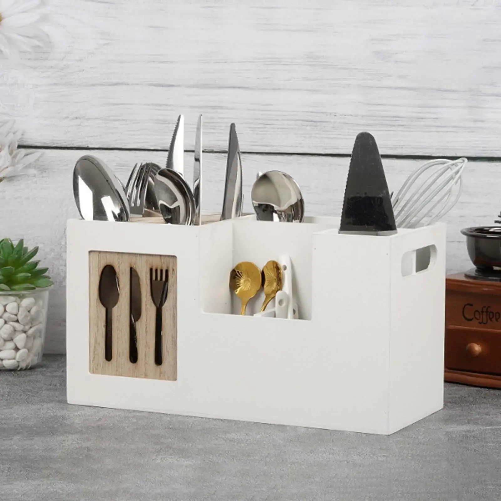

Cutlery Utensil Holder with Dividers Flatware Storage Box Rack Shelf for Kitchen Table Tableware Holds Fork Knife Organizer