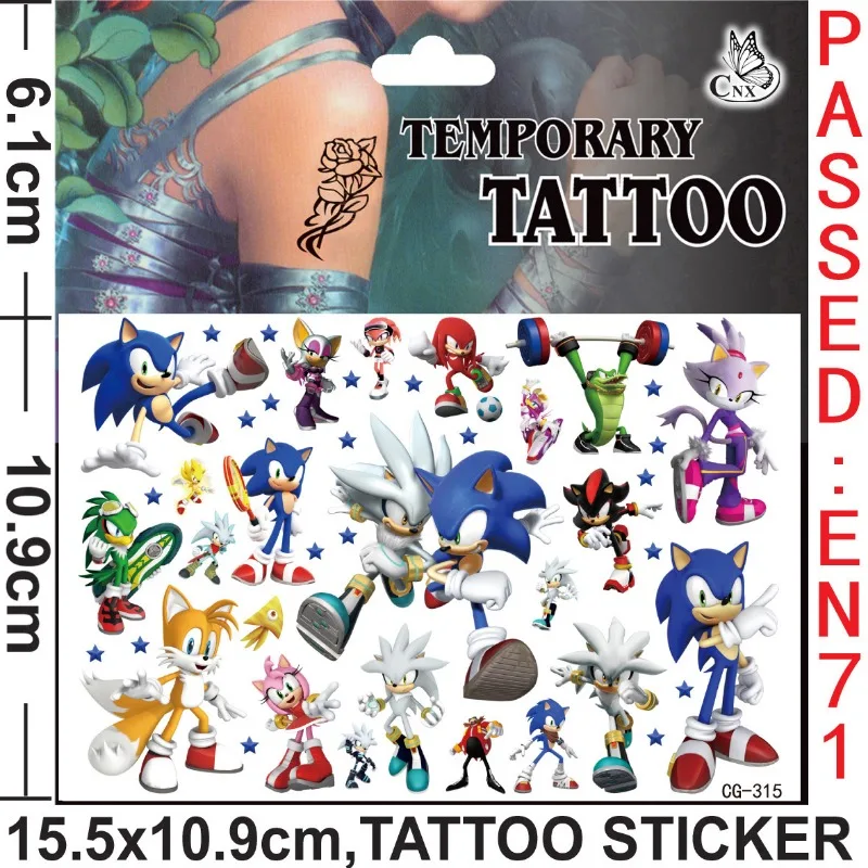 Cartoon Sonic The Hedgehog Tattoo Stickers Waterproof Cute Anime Sticker Birthday Party Supplies Decoration Kids Gift