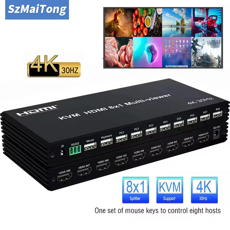 4K HDMI 8x1 KVM Multi-viewer Seamless Switch 8 CH Multiplexer Multi Screen Viewer 8x1 KVM HDMI Quad Screen Multiviewer For PC TV