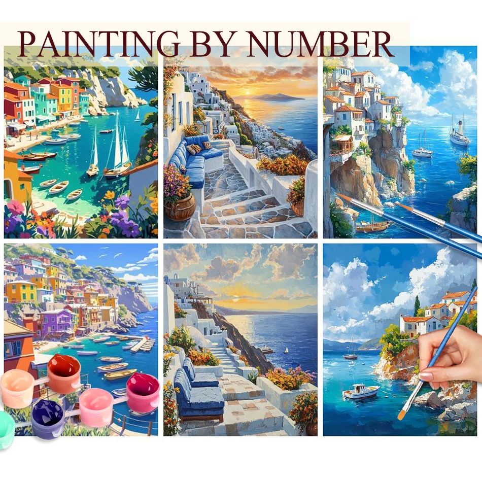 

GATYZTORY Diy Painting By Numbers For Adults Town Landscape Coloring By Numbers Islands Paint On Numbers For Home Decors