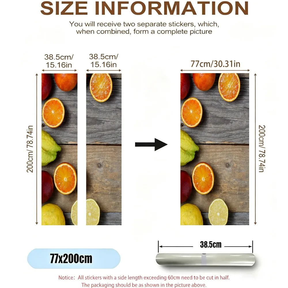 Fruit Door Decal Vintage Wood Fresh Fruit Waterproof Self Adhesive Door Mural Removable Sticker For Indoor Kitchen Door Decor