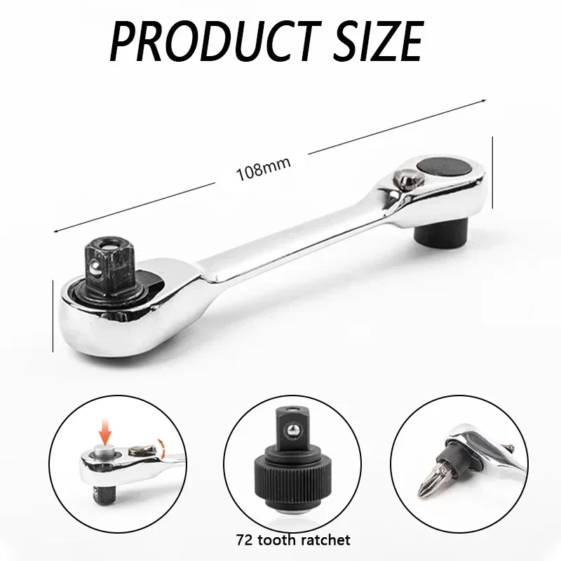 

2 in 1 Dual Head Ratchet Socket Wrench 72 Teeth Mini Hex Bit Driver Screwdriver Handle Two-way Quick Release Wrench Spanner