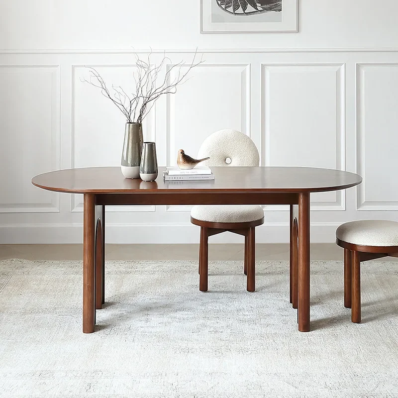 North dining table, Nordic French retro ash wood solid wood dining table, living room oval medieval dining table and chair group