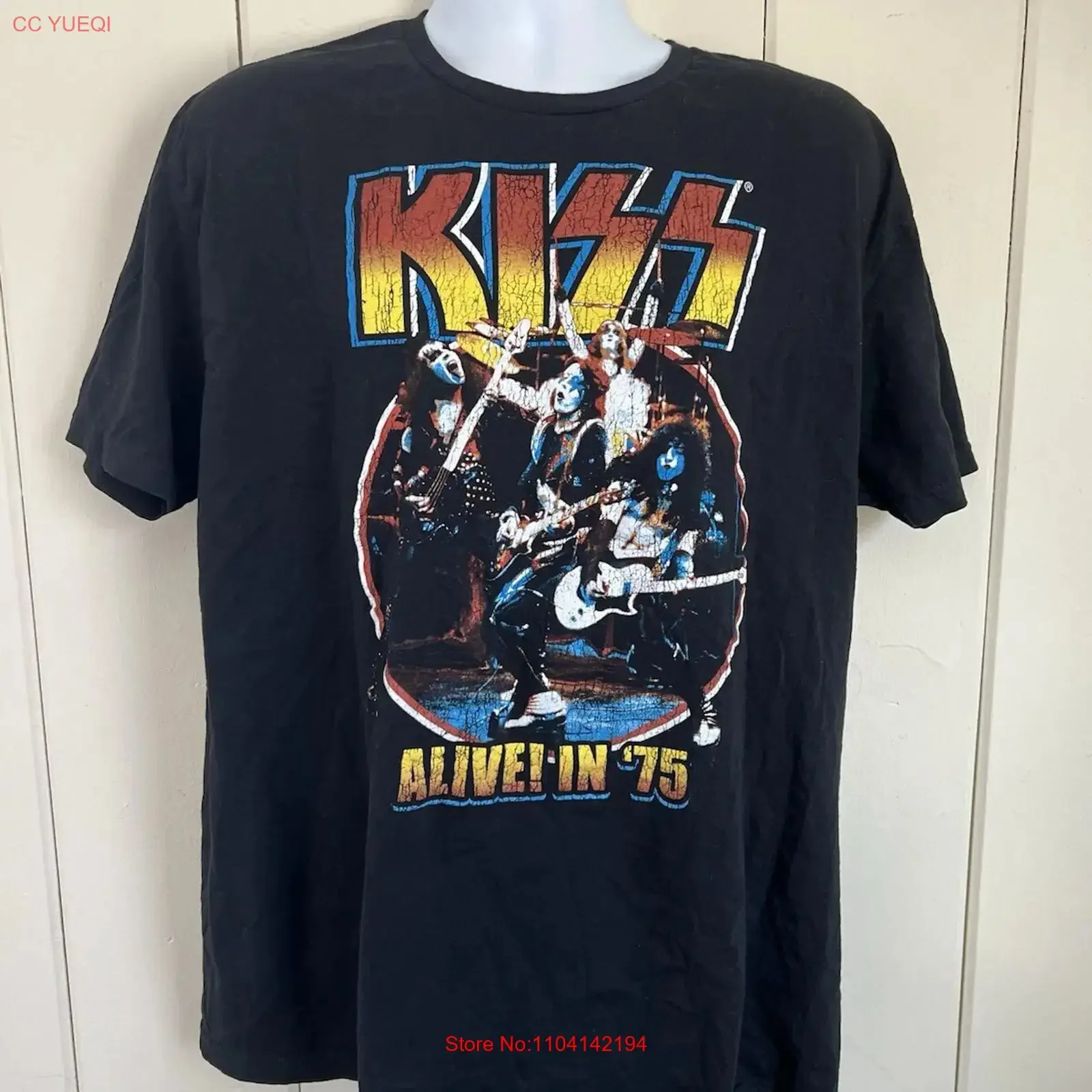 Kiss Alive In 75 Men s XL Band T Shirt Black vintage Washed Breathable Stretched streetwear designer clothes