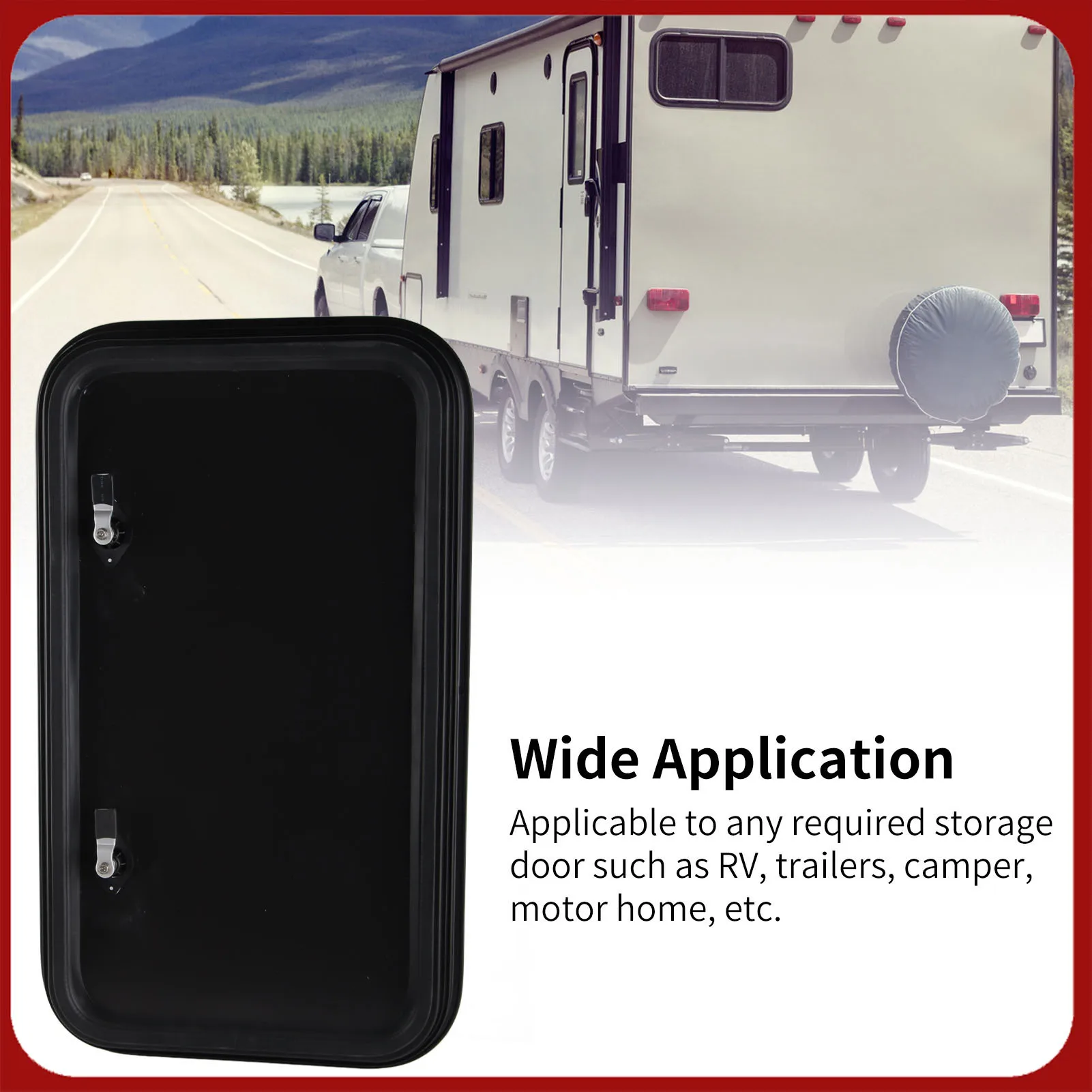 

Люк для хранения на колесах Люк для хранения на колесах с замком и ключом Прочный закругленный угол Черная дверь багажа с защитой от ультрафиолета для кемпера-фургона