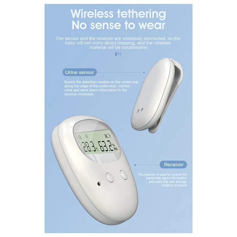 Wireless Bedwetting Alarm 10-20M Range Vibration Reminding Pee Alarm with Receiver for Kids Potty Training Elder Care