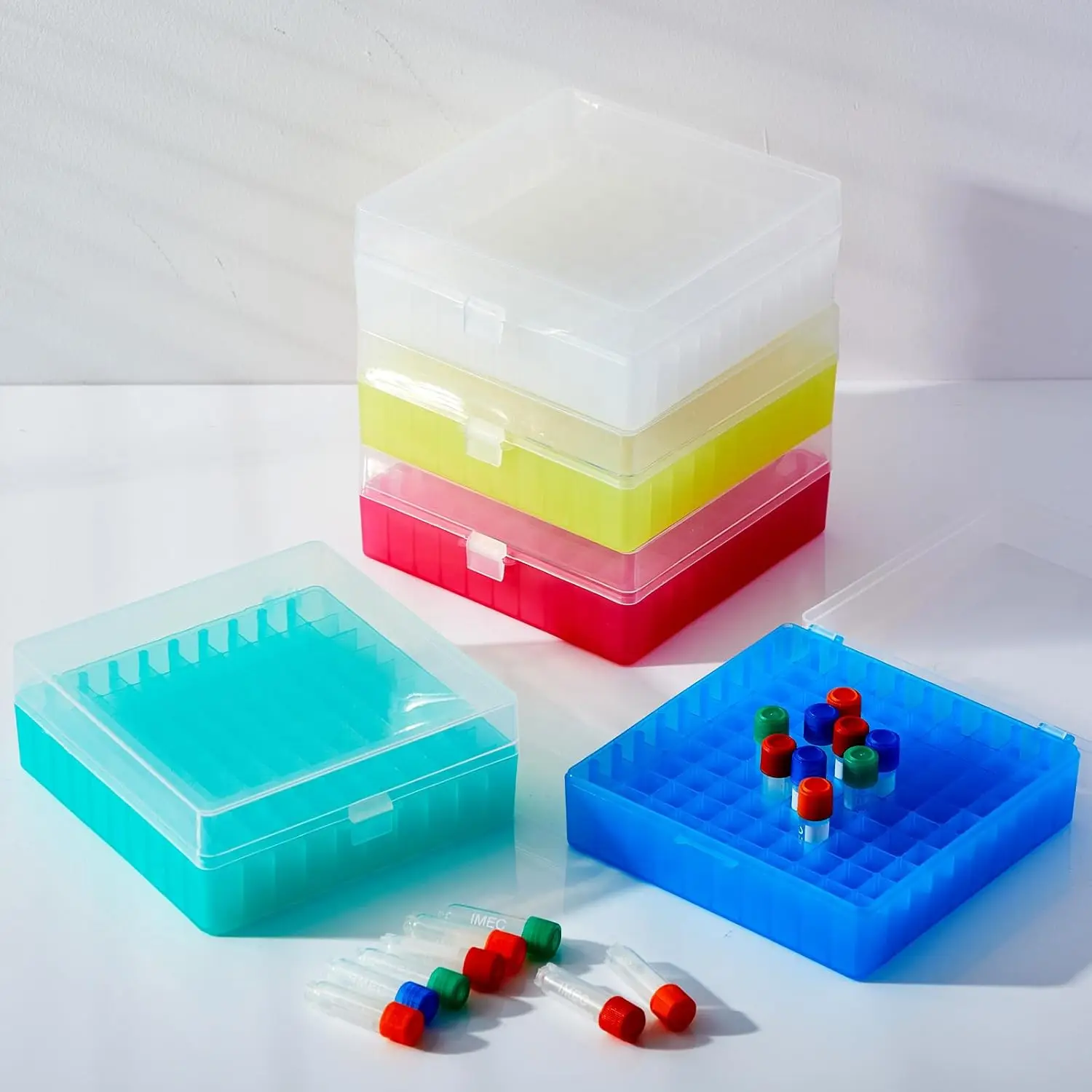 100Holes Centrifuge Tube Cryogenic Storage Box with Snap Clasp  Freezer Box Centrifuge Tubes Holder Rack for Lab Vial Storage