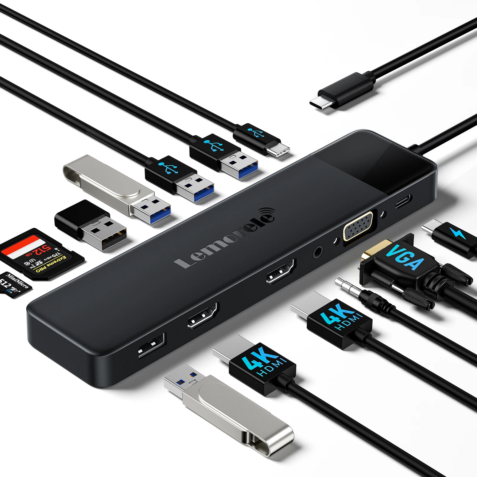 

Lemorele Dual HDMI USB Hub Type C Hub 4K HDMI-адаптер 13 в 1 Разветвитель VGA USB 3.0 PD100W Док-станция для MacBook Pro Air M2 USB C HUB