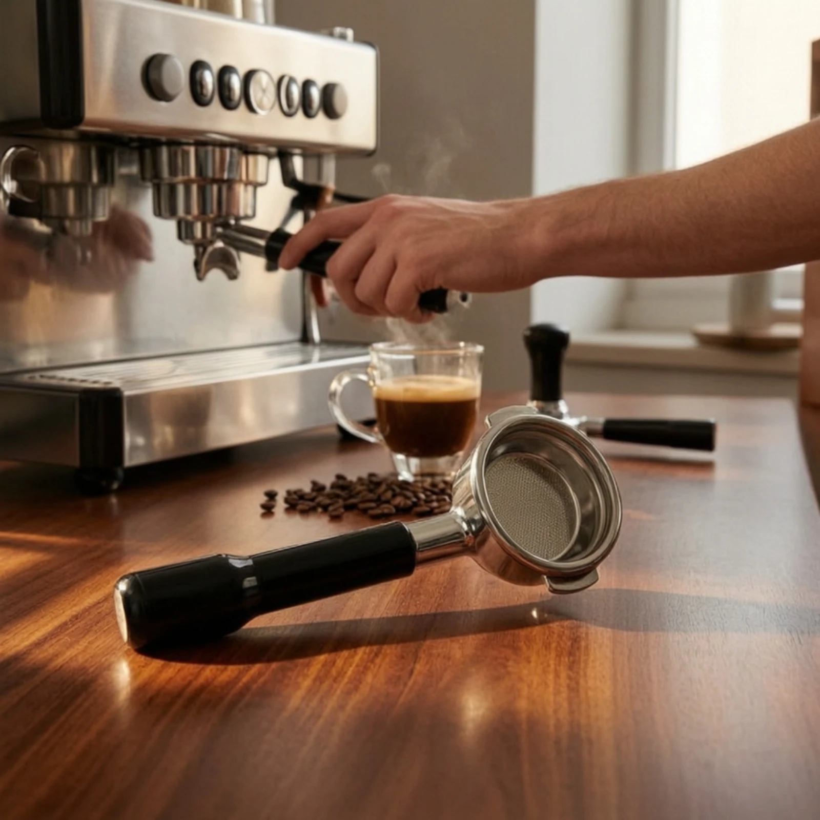 58mm Bottomless Portafilter Stainless Steel Unencased Portafilter Handle Double Ear Espresso Handle Easy to Clean