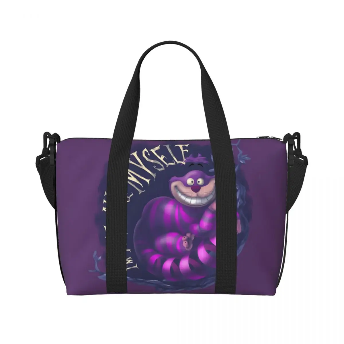 

Custom Large Cheshire Cat Tote Bag Women Alice In Wonderland Cartoon Shopping Shoulder Beach Gym Travel Bag
