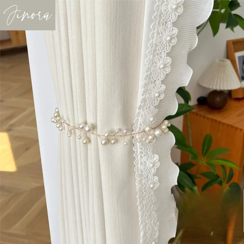 

French cream style curtains for bedroom and living room high-end white cloud velvet thick chenille blackout curtains customized