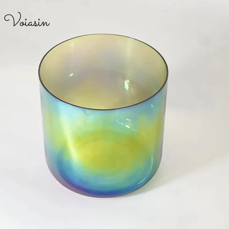 6-7.5Inch, Top Alchemy Clear Quartz Crystal Singing Bowl, Gradation Blue and Green, High-end Series Set