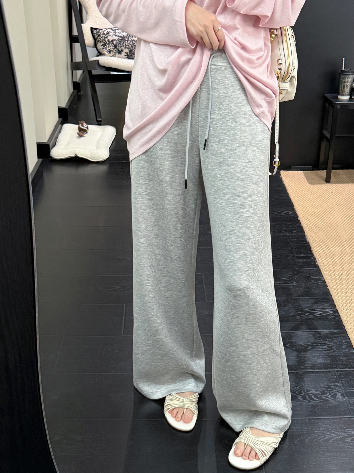 

Серые брюки-клеш с мультяшным принтом в стиле Кардашьян, мягкие, дышащие, для йоги, повседневные, с высокой талией, из смесового полиэстера