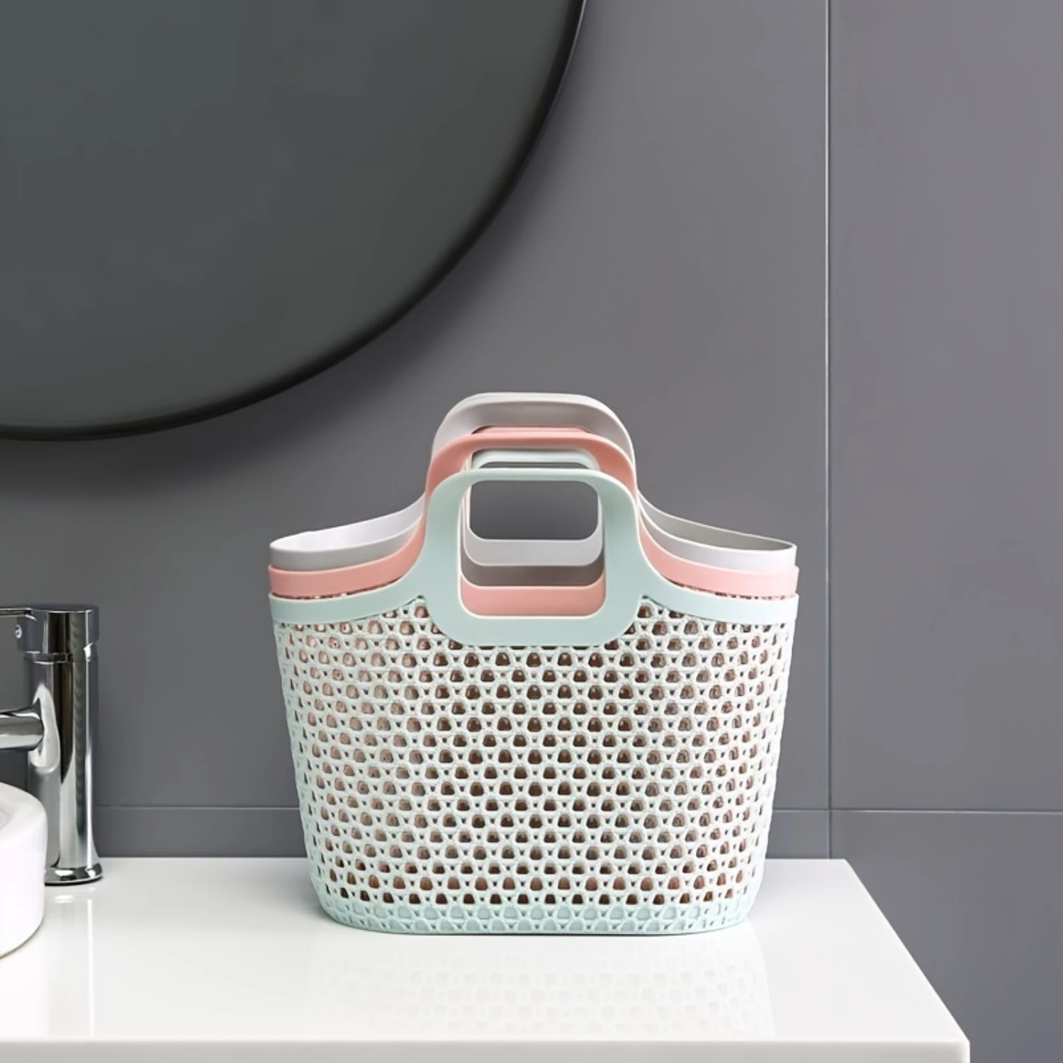 클래식 스타일 플라스틱 샤워 캐디 바구니 - 손잡이가 있는 다용도 휴대용 목욕 정리함, 욕실 및 조직용(1-