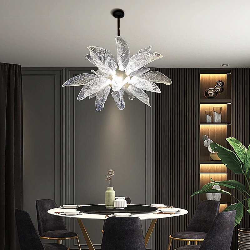 

Modern Glass Chandelier Creative Leaf Design Led Pendant Lamp For Living Room Luxury Decoration Indoor Bedroom Lighting Fixture