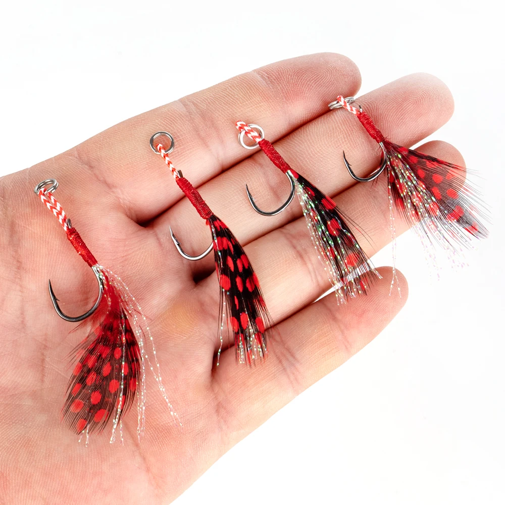 20 Stück Angelhaken mit Feder-Jig-Köderhaken, Angelhaken aus Kohlenstoffstahl, 10 Stück # 11 # 12 # 13 # Slow Single Jigs Assist Hook – Detail 7