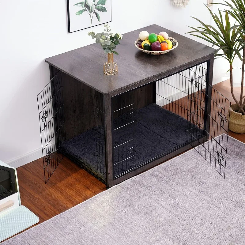 Dog Crate Furniture Cushion XL Wooden Dog Crate Double Doors,Large Dog Crate Furniture,Dog Kennel Indoor,End Table Extra Large