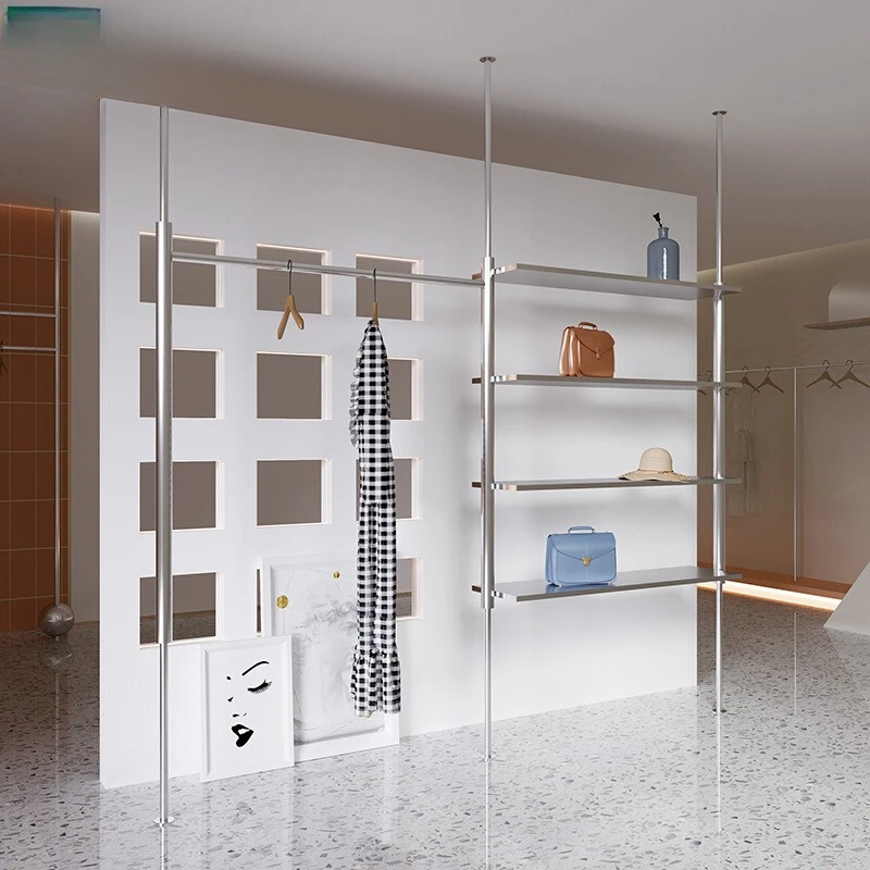 

Clothing Store Display Rack Stainless Steel Column Clothes Shelf Men's and Women's Clothing Universal Clothing Display Hanging H