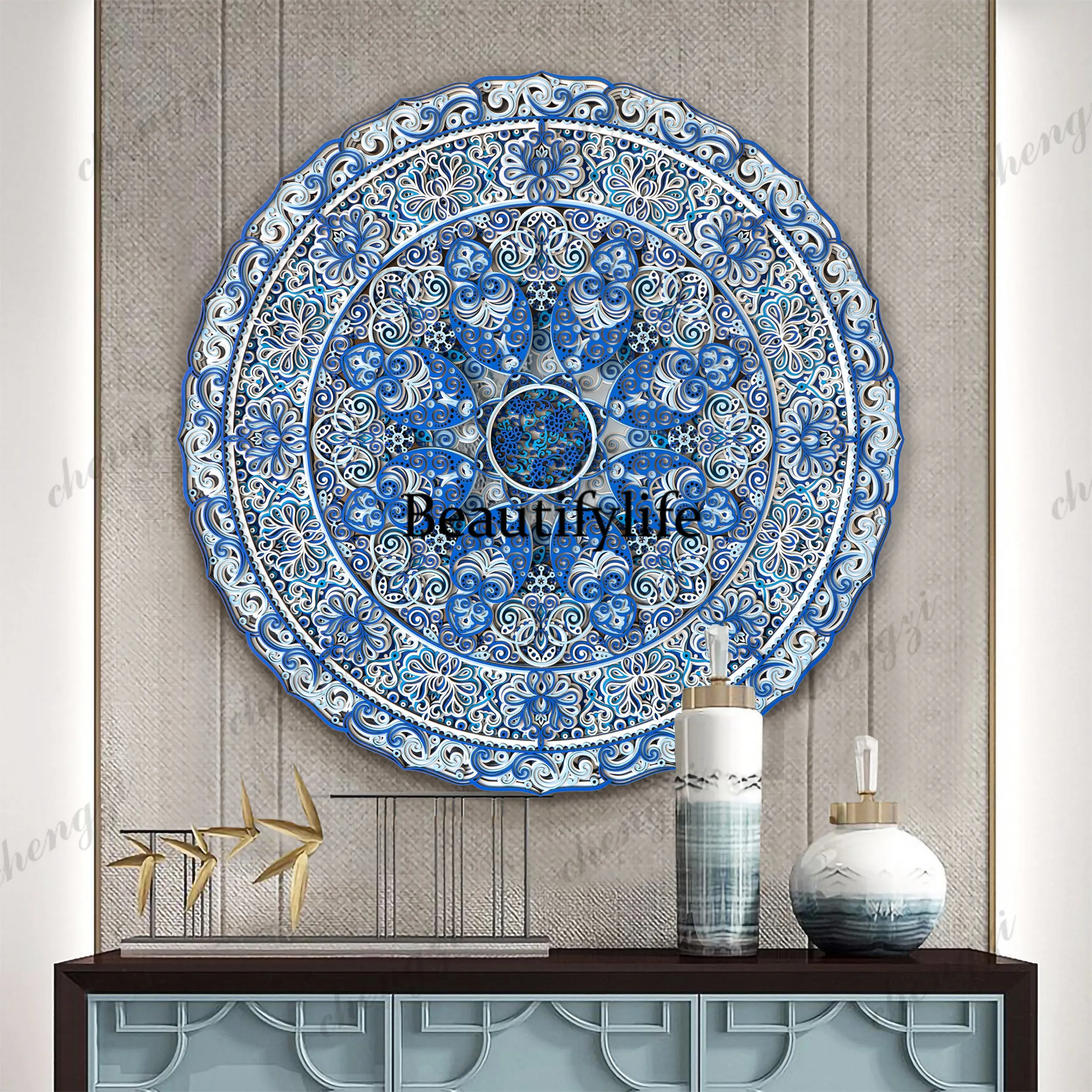 Round entrance painting, living room art hanging painting, new dining room decorative painting, light luxury and high-end