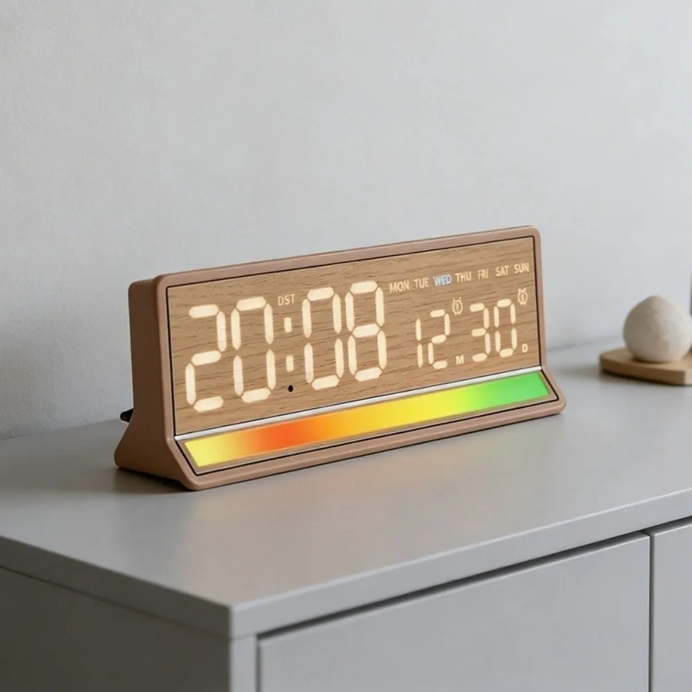 Brightness Adjustment LED Digital Alarm Clock Week Date Display Ambient Light Alarm Clock Usb Charging Thermometer Table Clock