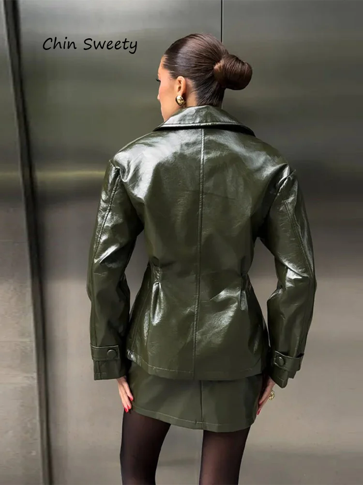 

Bomber Jacket For Woman 2 Piece Set Mini Skirt Vintage Leather Outwear Slim Coats Cool Girl Tops Autumn New Women's Chic Clothes