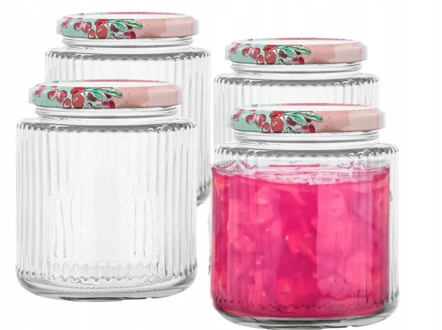 Set van 4 glazen potten van 350 ml met doppen en labels