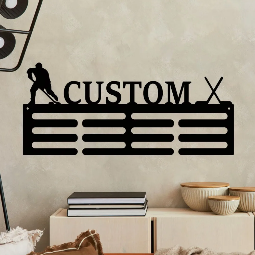 

Solitary Up - to - date Customizable Hockey Player Metal Wall - attached Medal Holder Suited for Bedroom Decoration on Father's