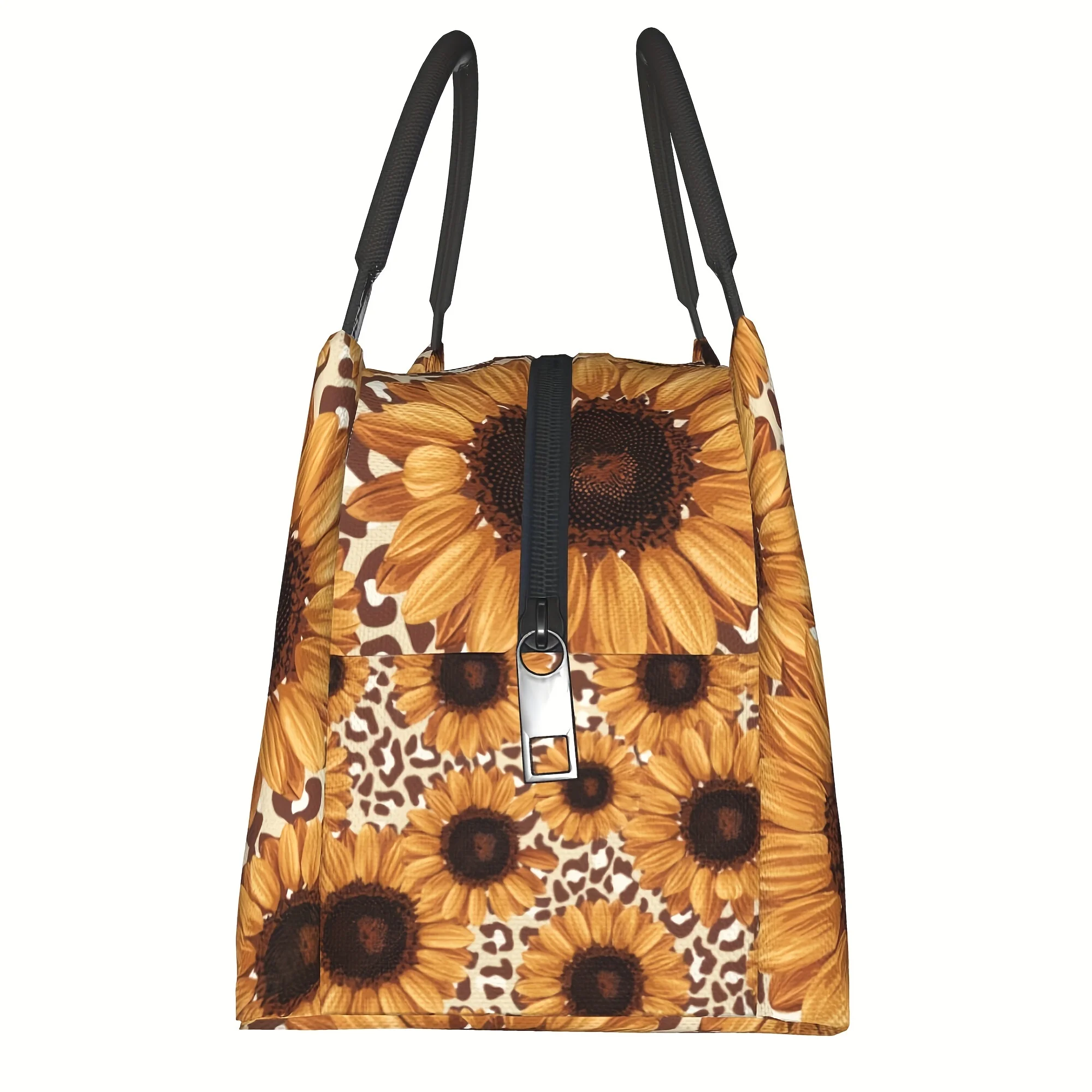 Sunflower Leopard Print Insulated Lunch Tote Reusable Large Cooler Bag for Office Work Travel Picnic