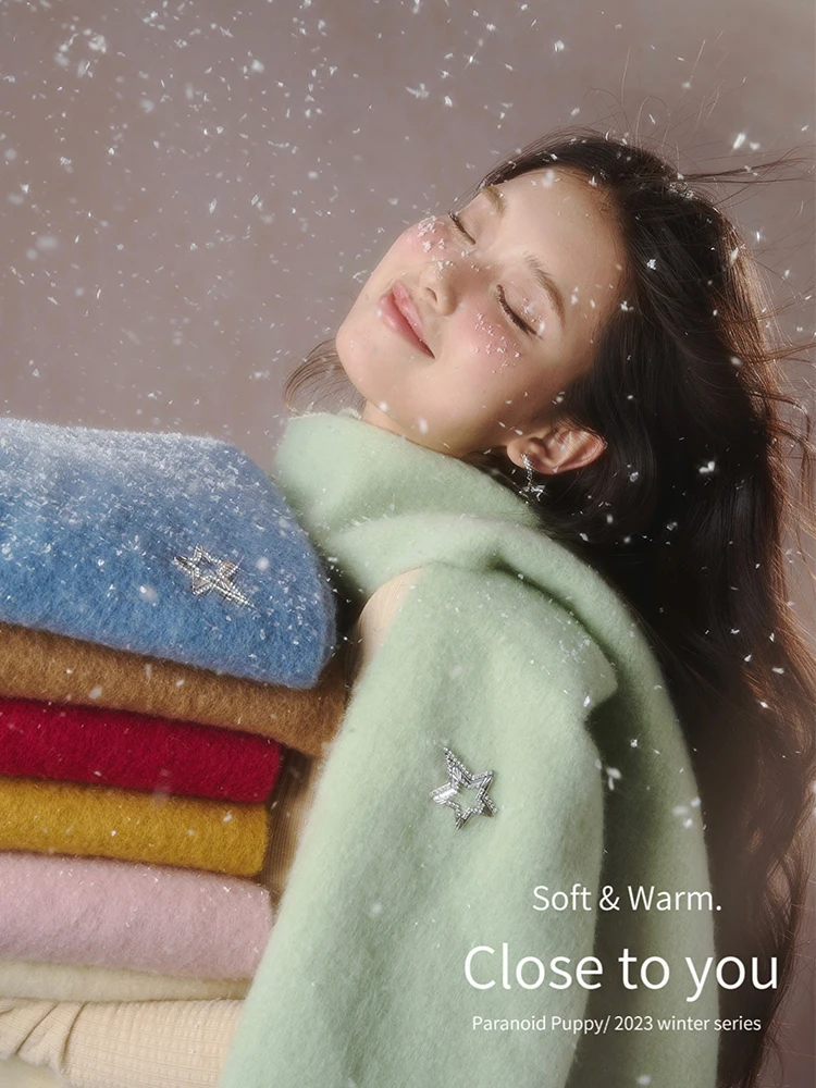 

Модный универсальный шерстяной шарф цвета макарон, мягкий теплый зимний утепленный шерстяной платок для девочек, универсальный шарф для женщин