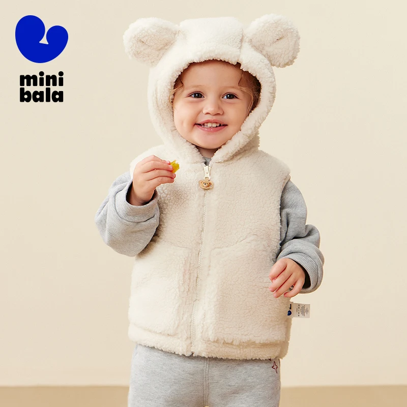 

Mini Bala Kids Vest 2025 Winter New Teddy Bear Collaboration Plush Fleece Sleeveless Coat