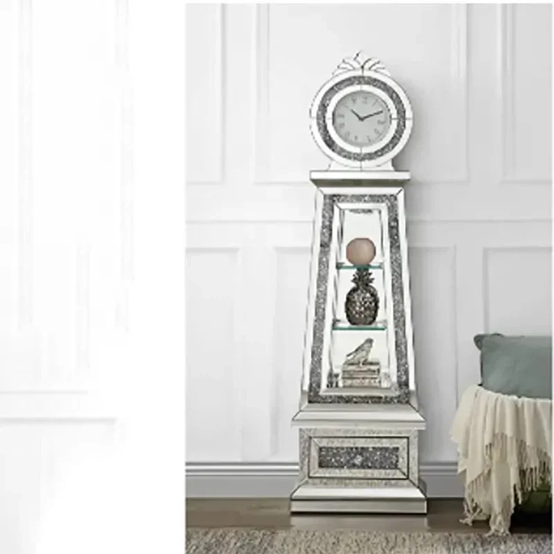 Furniture Noralie Grandfather Clock with  Mirrored and Faux Diamonds for Living Room Bedroom for Home Decoration