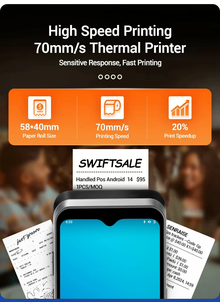 H3 Android 10 Mobile POS Terminal 58mm Thermal Printer Bluetooth Wi-Fi USB 6.2 Inch Display Touch Screen 2500mAh 2+16GB