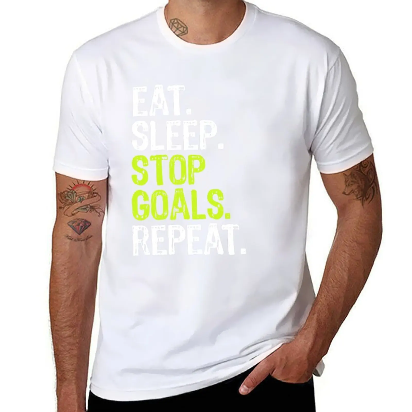 

Eat Sleep Stop Goals Repeat Goalie Design T-Shirt mens graphic t shirts essential t shirt T-Shirt
