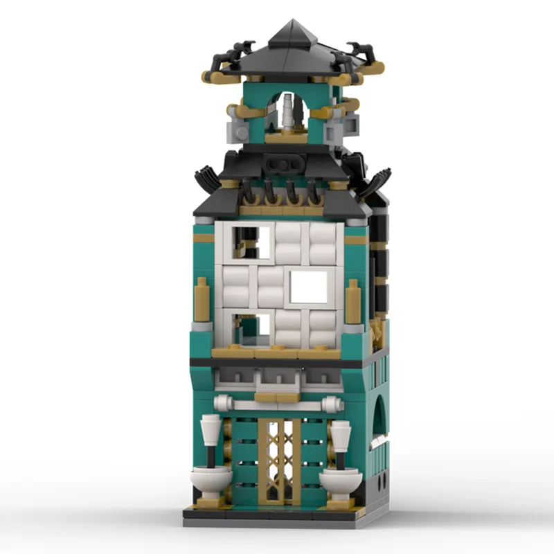Cidade rua vista moc tijolos de construção modular chinês banho casa modelo tecnologia blocos natal diy brinquedo construção presentes
