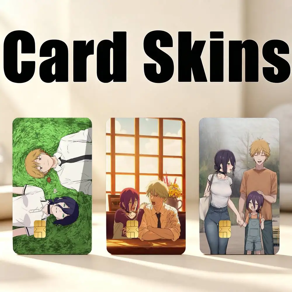 R-Reze and D-Denji 1Set 4Pcs Card Skin Stickers, Waterproof Decorative Film for Credit Debit Bank Bus IC Cards