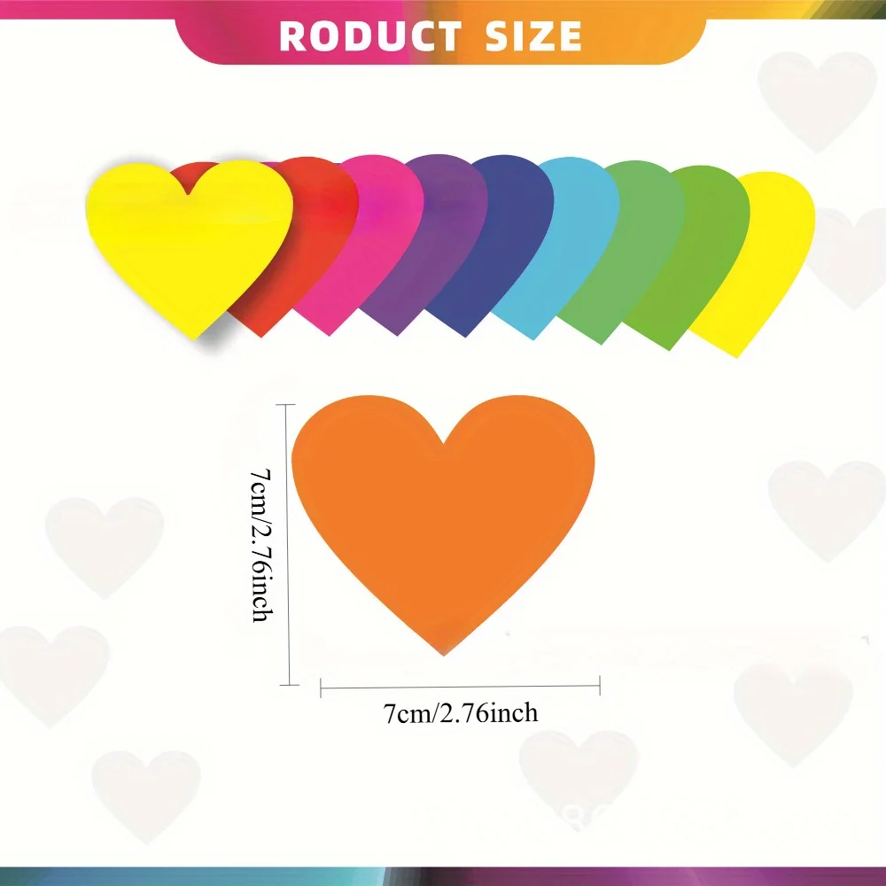 Heart Sticky Notes, 8 Pads, Bright Color Strong Adhesive Post, (30Sheets/pad)