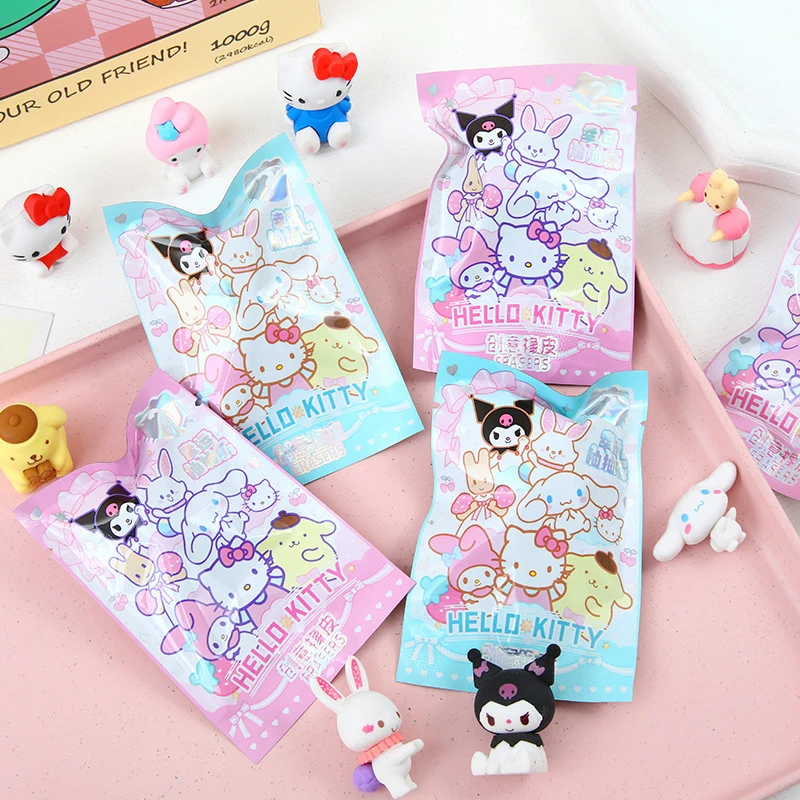 Sanrio ยางลบการ์ตูนกระเป๋านักเรียนลายการ์ตูนฟิกเกอร์อนิเมะ Hello Kitty Melody ยางลบแบบถอดได้1/4นิ้ว