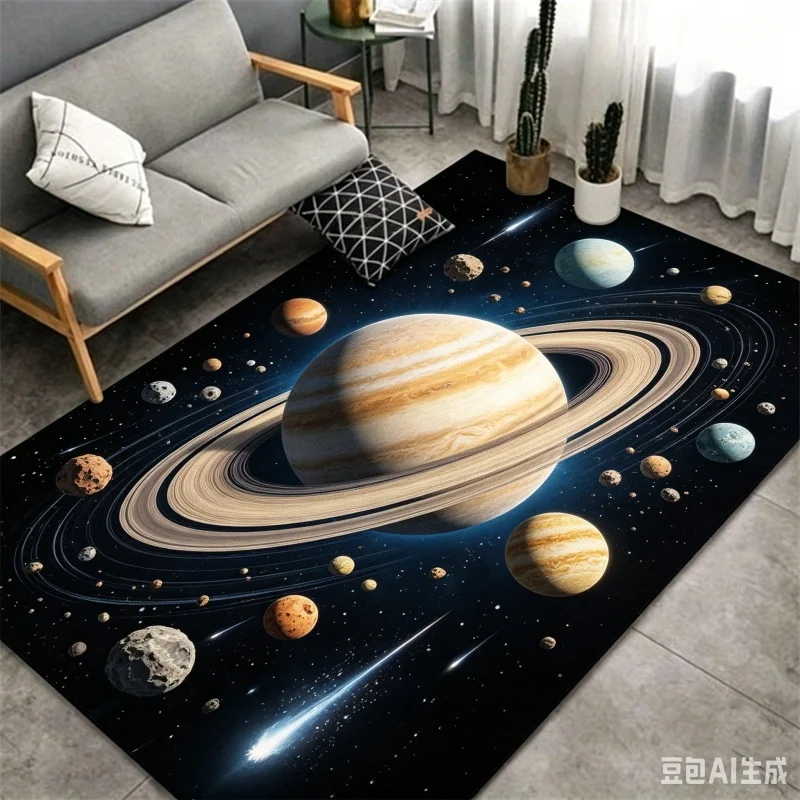 Newest Saturn Planet Solar System Space Large Area Rug Non Slip Galaxy Bedroom Carpet